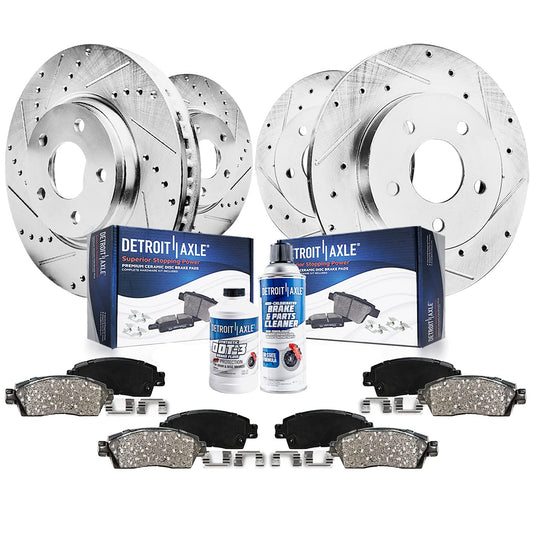 Detroit Axle - Brake Kit for 2004 2005 2006 2007 Toyota Highlander Drilled & Slotted Disc Brakes Rotors Ceramic Brake Pads Front