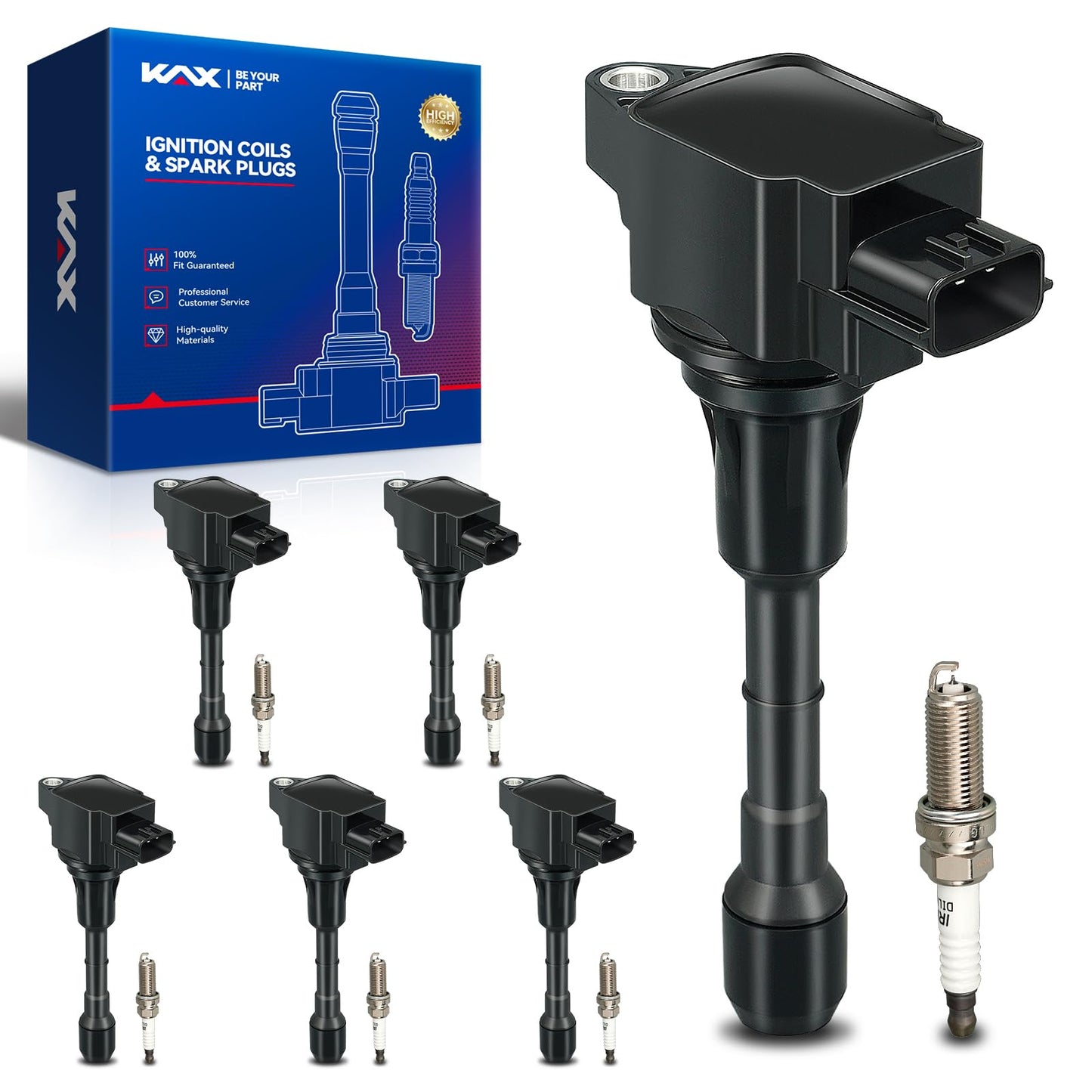 KAX 6-Pack Ignition Coils and Double Iridium Spark Plug Set for INFINITI G37 2008-2013, Q50 2014-2015 3.7L, Nissan 370Z 2009-202