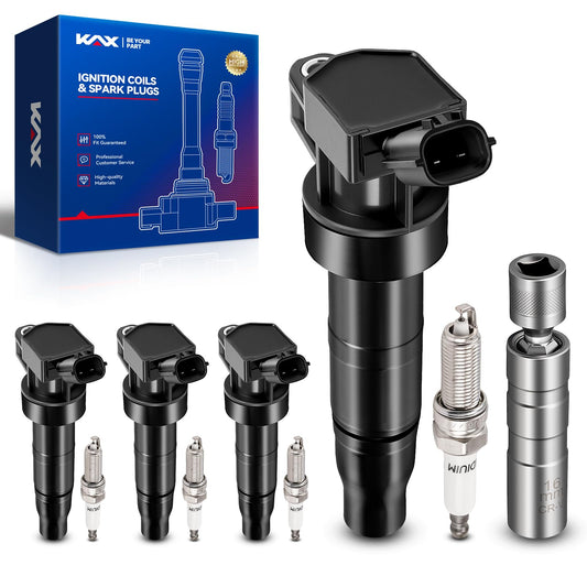KAX Set of 4 UF647 Ignition Coil Pack & Iridium Spark Plugs w/Magnetic Socket for Optima 2011-15 2.4L 2.0T Sportage 2011-2016 2.
